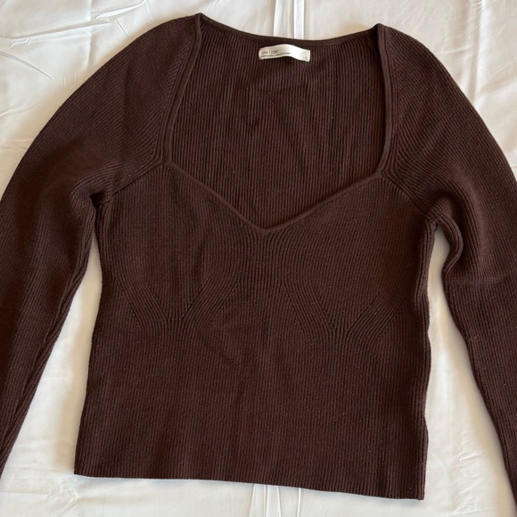 OAK + FORT Ribbed Knit Long Sleeve in Chocolate Brown - Picture 3 of 6